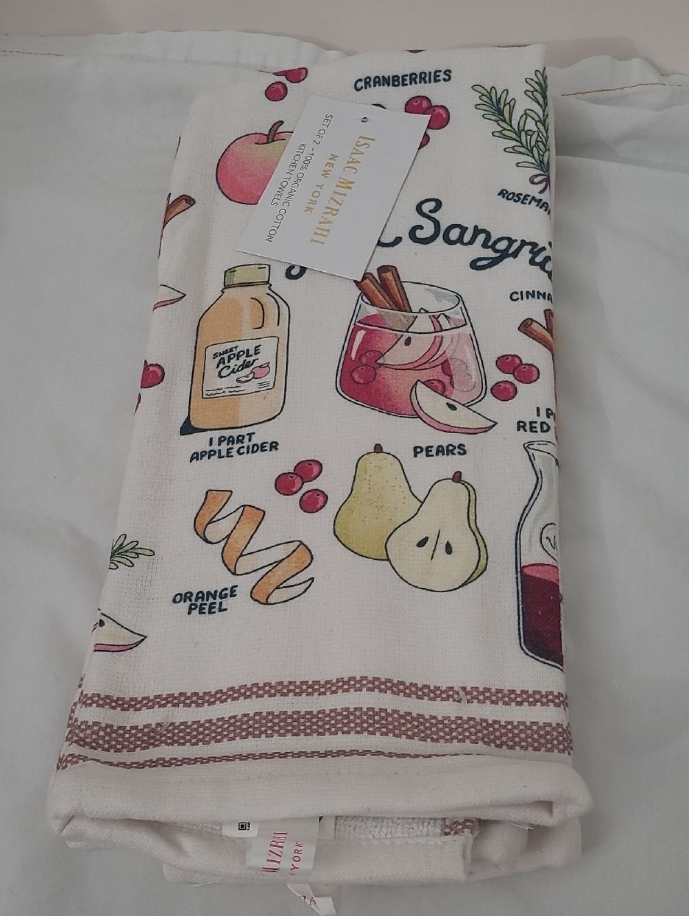 Isaac Mizrahi White Kitchen Towel with Fruit & Sangria Motif - 2 Pcs